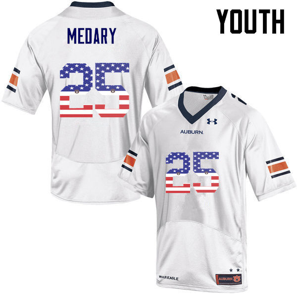 Youth Auburn Tigers #25 Alex Medary USA Flag Fashion White College Stitched Football Jersey